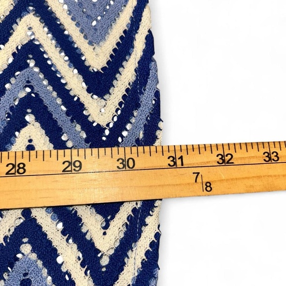 INC Blue White Tones Chevron See-Through Stripes Poncho w/Armholes L/XL - Picture 5 of 7